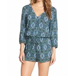 Ella Moss green teal button down 3/4 sleeve romper M